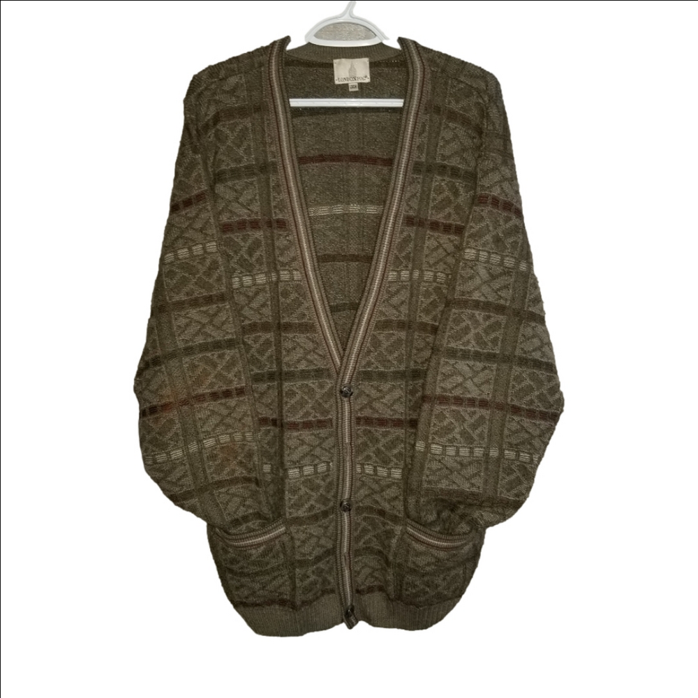 London Fog Button Front Knit Grandpa Long Sleeve Sweater Label Reads Size L/T